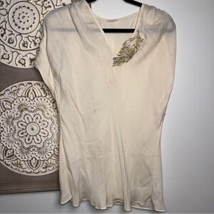 Eijiah Cream Sheer Blouse Gold Beaded Feather Detail | No Size Tag